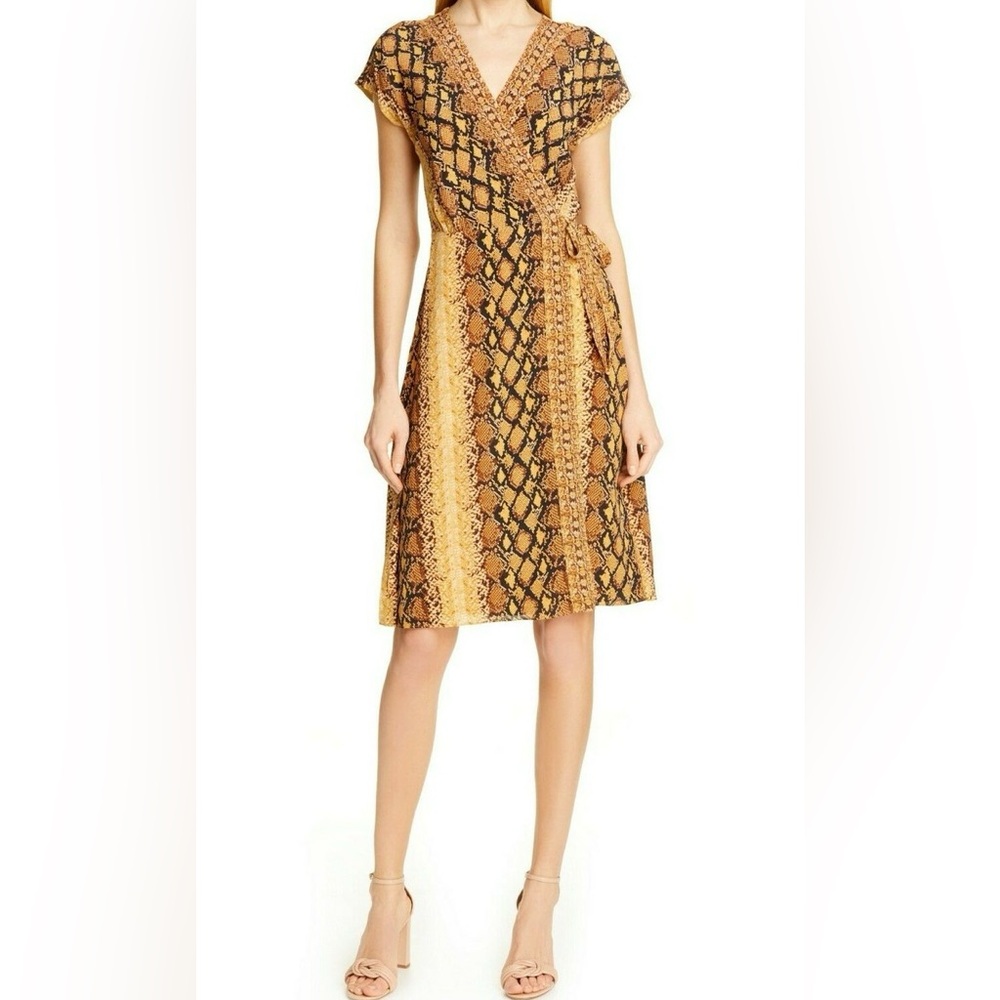 JOIE BETHWYN SNAKESKIN SHORT SLEEVE V-NECK WRAP DRESS FADING SUN